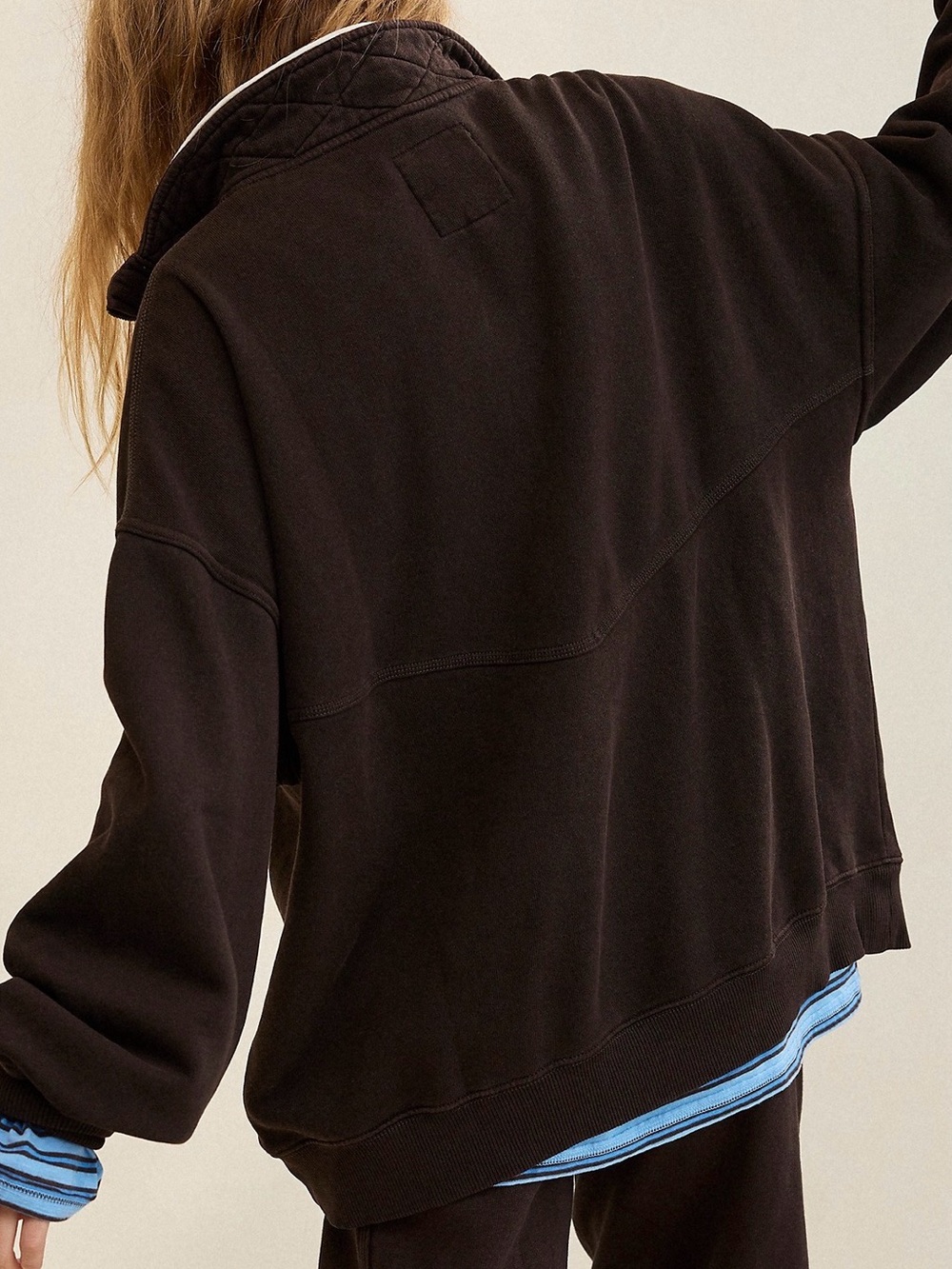 Aerie oh zip! Deep Earth Quarter-Zip Sweatshirt, size L, NWT - Picture 2 of 5